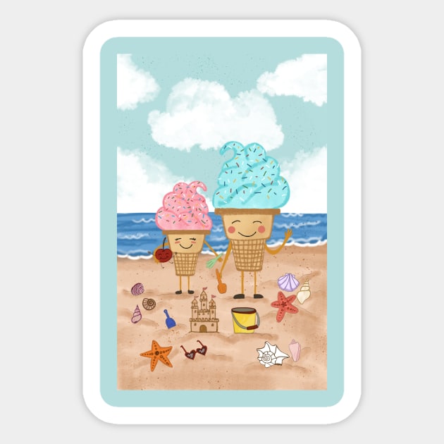Father and daughter at the beach Sticker by SanMade